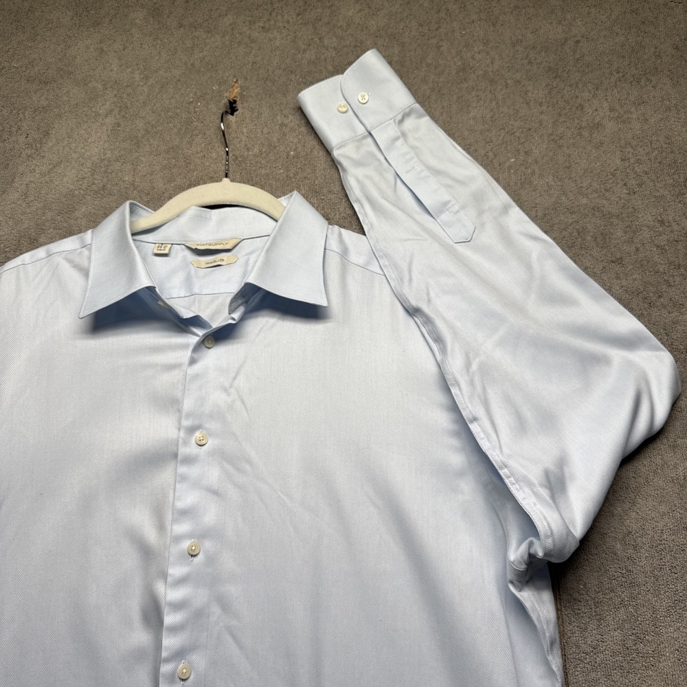 Suitsupply Traveller Blue Dress Shirt Men's 18 Non-Iron Spread Collar Officewear